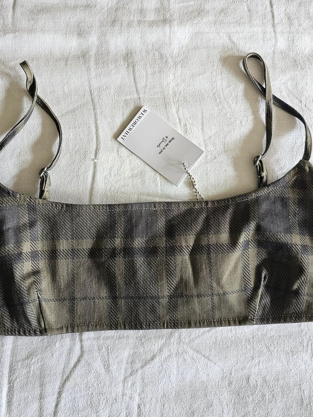 NWT WeWoreWhat Brown & Black Plaid Bralette Bra Top sz L